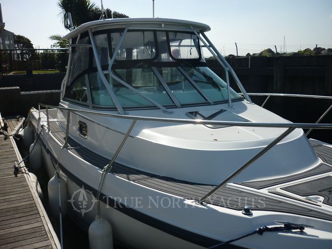 front of the boat with it's hood attached
