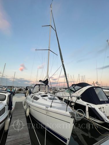 hunter docked at a marina