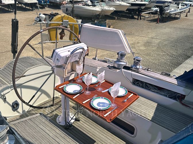 cockpit and table laid out for dining